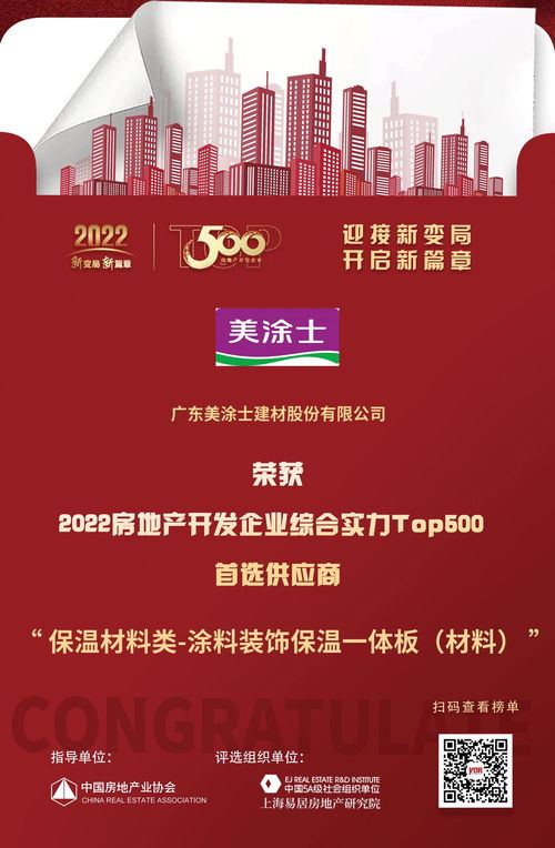 美涂士荣膺2022房地产开发企业综合实力TOP500首选供应商，彰显涂料装饰保温一体板行业领先地位